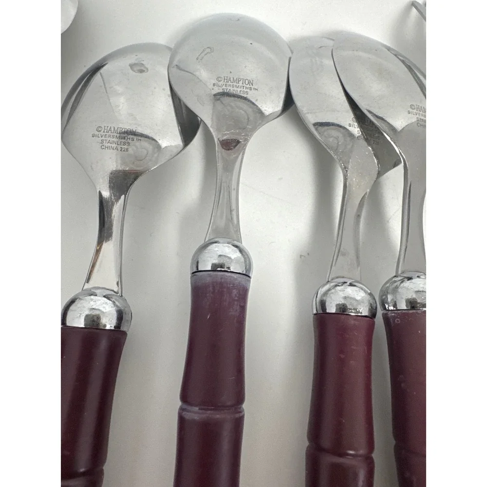 Hampton Silversmiths Flatware 13pc Set Burgundy Faux Bamboo Stainless Steel